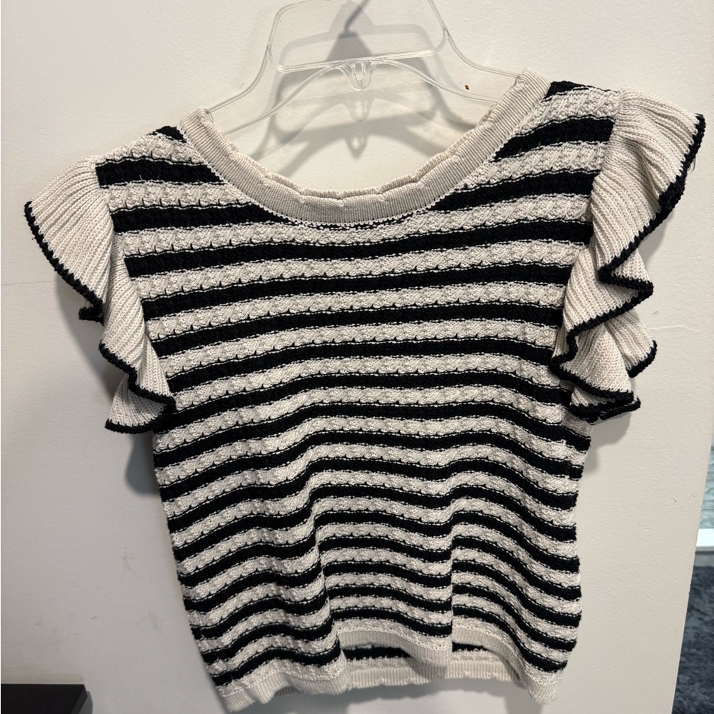 Striped Ruffle Sleeve Sweater